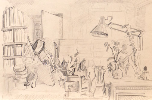 Erich Fröschl's drawing studio table